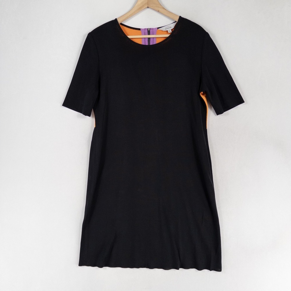 Exclusively Misook Dress Womens Sz XL Black Orange Colorblock Knit Modest Career